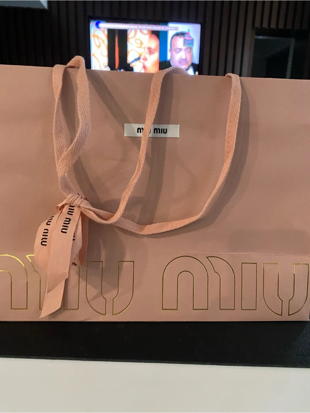 Miu Miu Blush Pink paper bag with Ribbon Accent